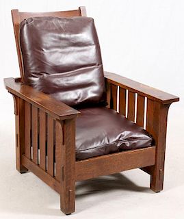 ARTS AND CRAFTS STYLE OAK RECLINER EARLY 20TH C.