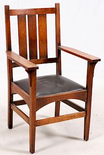 ARTS AND CRAFTS STYLE OAK ARMCHAIR EARLY 20TH C.