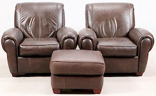 SEALY FURNITURE LEATHER OTTOMAN AND CHAIRS 3 PIECES