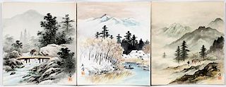 CHINESE WATERCOLORS SET OF 3