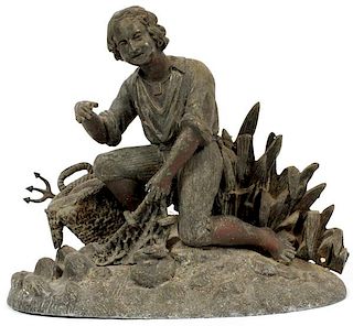 SPELTER FIGURE OF A FISHERMAN CIRCA 1900