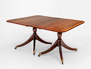 George III Style Inlaid Mahogany Two-Pedestal Dining Table