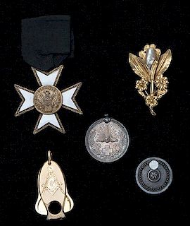 Group of Five of Raymond's Medallions, Badges, and Pins