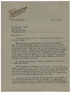 Typed Letter Signed, “Howard Thurston,” to Walter B. Gibson