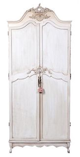 A Diminutive Louis XV Style Painted Armoire Height 80 x width 34 x depth 9 inches.