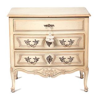 A Louis XV Style Painted Chest of Drawers Height 29 x width 29 1/2 x depth 19 inches.