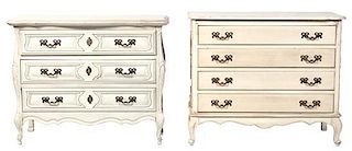 A Louis XV Style White Painted Chest of Drawers Height of first 29 1/2 x width 35 1/2 x depth 17 inches.