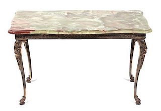 A Neoclassical Onyx and Brass Low Table Height 19 x width 33 x depth 21 inches.