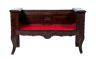 A Provincial Oak Bench Height 28 3/4 x width 47 x depth 19 inches.