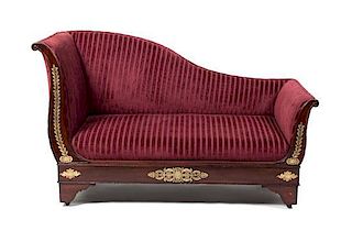 An Empire Style Gilt Bronze Mounted Mahogany Sofa Length 60 inches.