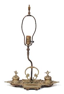 A French Gilt Metal Inkstand Mounted as a Lamp Height 21 inches.