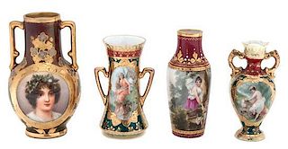 A Group of Continental Porcelain Cabinet Vases Height of first 4 inches.