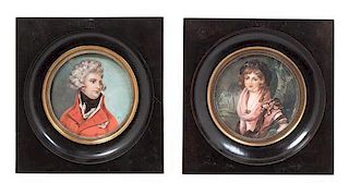 A Pair of Continental Portrait Miniatures Height 5 1/4 inches.
