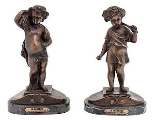 A Pair of French Bronze Figures Height 10 inches.