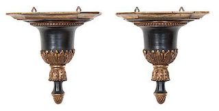 A Pair of Gilt and Ebonized Wall Brackets Height 8 inches.