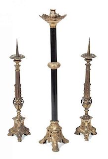 A Pair of Gilt Metal Pricket Sticks Height 27 inches.