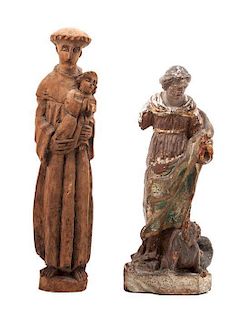 Two Carved Wood Figures Height of first 18 3/4 inches.