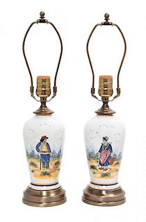 A Pair of Quimper Vases Height of each 16 3/4 inches.