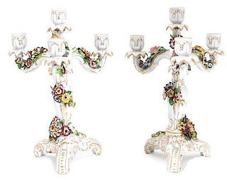 A Pair of Schumann Porcelain Candelabra Height 14 inches.