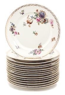 Fifteen Schumann Dresden Porcelain Dinner Plates Diameter 11 inches.