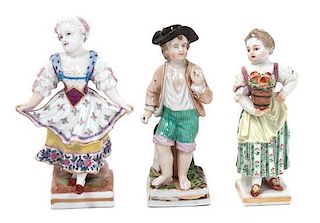 Three Meissen Figures Height of tallest 4 3/8 inches.