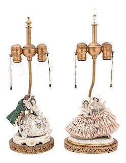 Two Porcelain Figural Lamps Height 20 inches.