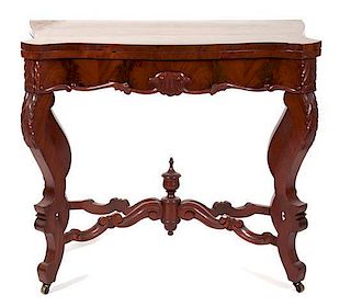 A Victorian Mahogany Flip-Top Table Height 30 1/2 x width 34 x depth 18 1/2 inches.