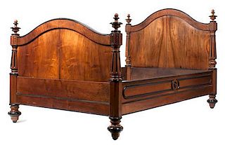 A Victorian Parcel Ebonized Bed Height of headboard 51 x width 53 x depth 81 inches.