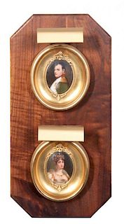 A Pair of Painted Porcelain Portrait Medallions Height of plaque 18 inches.