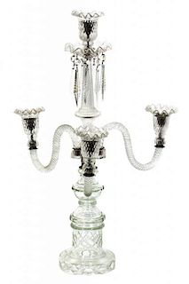 A Victorian Glass Four-Light Candelabrum Height 23 inches.