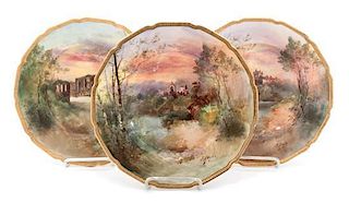 Three Royal Doulton Hand Painted Cabinet Plates Diameter 10 1/2 inches.