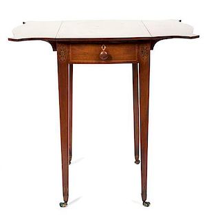 A Drop-Leaf Inlaid Table Height 28 1/4 inches.