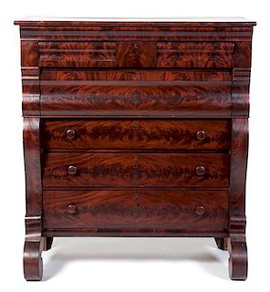 An American Empire Mahogany Chest of Drawers Height 52 x width 47 x depth 22 1/2 inches.