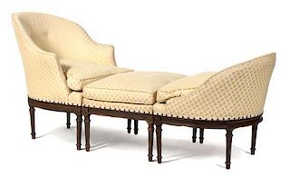 A Three Piece Upholstered Chaise Height 32 1/2 x length 75 1/2 x width 25 inches.