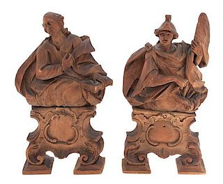 Two Carved Wood Articles Height 13 inches.