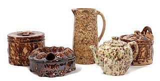 Five Bennington Stoneware Articles Height of tallest 9 1/2 inches.