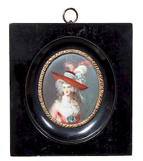A Collection of Four Portrait Miniatures Height of largest frame 4 3/4 x width 4 inches.