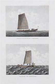 A Set of Three Handcolored Nautical Engravings Largest: 16 1/2 x 9 3/4 inches.