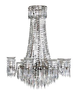 A Georgian Style Cut Glass Eight-Light Chandelier Height 44 inches.