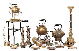 An Assembled Collection of Brass Decorative Articles Height of tallest 22 1/4 inches.