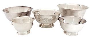 A Collection of Silver Footed Bowls Height of tallest 4 3/4 inches.