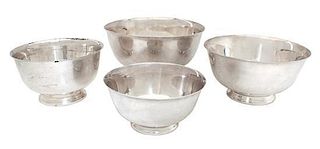 Five American Silverplate Revere Bowls Diameter of largest 8 1/4 inches.