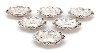 A Set of Six American Silver Nut Dishes Diameter 3 1/2 inches.