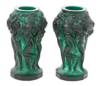 A Pair of Czech Glass Vases Height 5 inches.