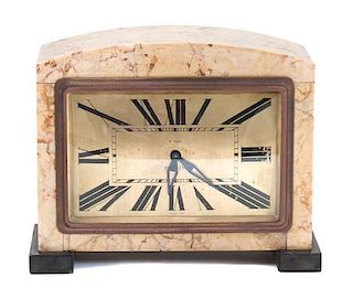 An Art Deco Marble 8-Day Clock Height 5 7/8 inches.
