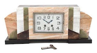 An Art Deco Marble Mantel Clock Length 18 inches.