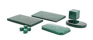 An Assembled Collection of Malachite Table Articles Largest 3 1/2 x 5 7/8 inches.