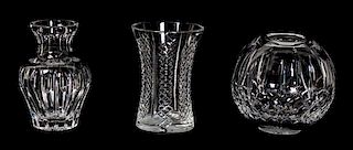 Three Waterford Crystal Vases Height of tallest 6 inches.