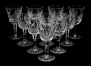 A Set of Ten Waterford Cut Crystal White Wine Glasses Height 5 3/4 inches.