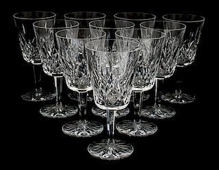 A Set of Ten Waterford Cut Crystal Goblets Height 6 7/8 inches.